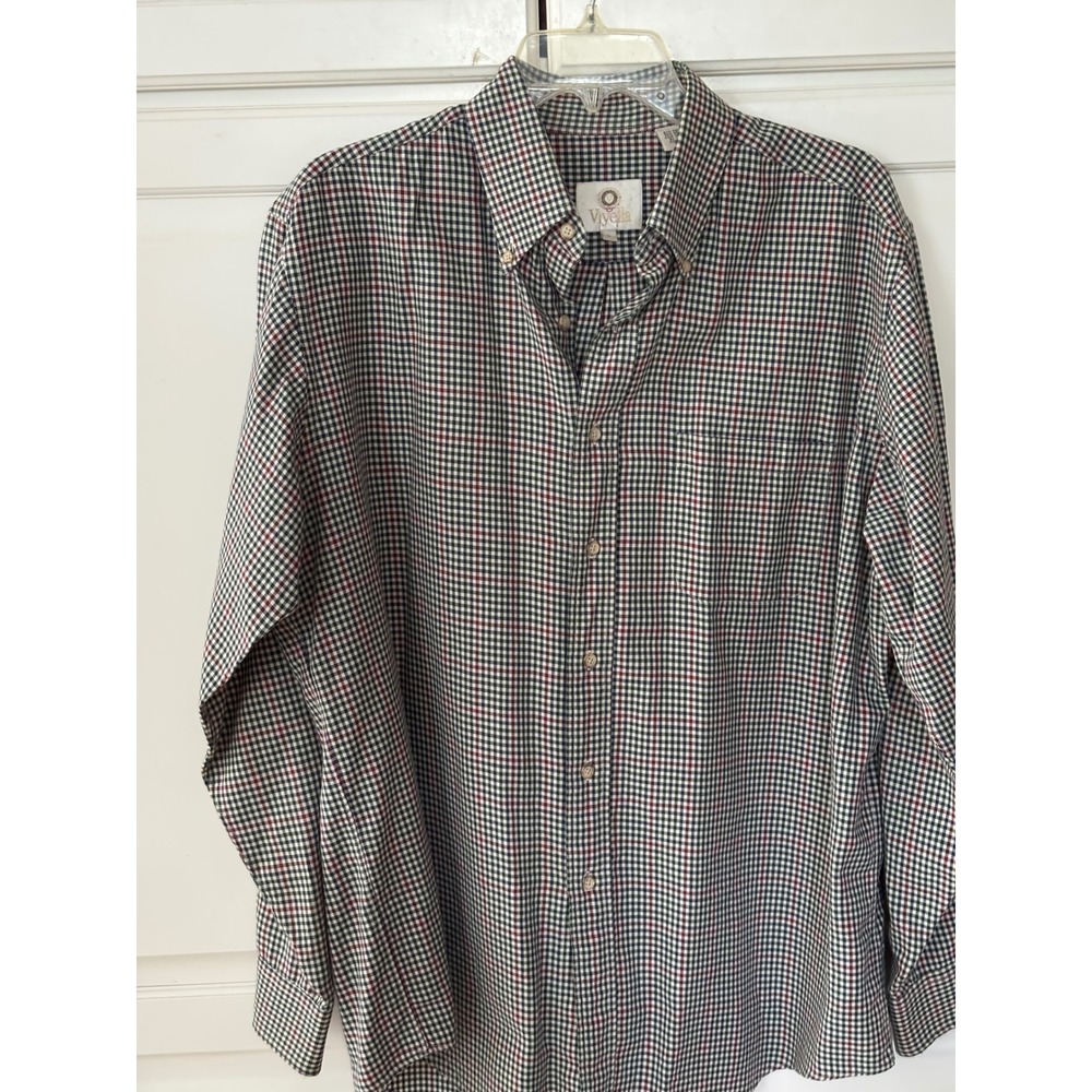 Viyella Mens‎ Cotton Wool Blend Tattersall Check Button up Shirt Large Green Red